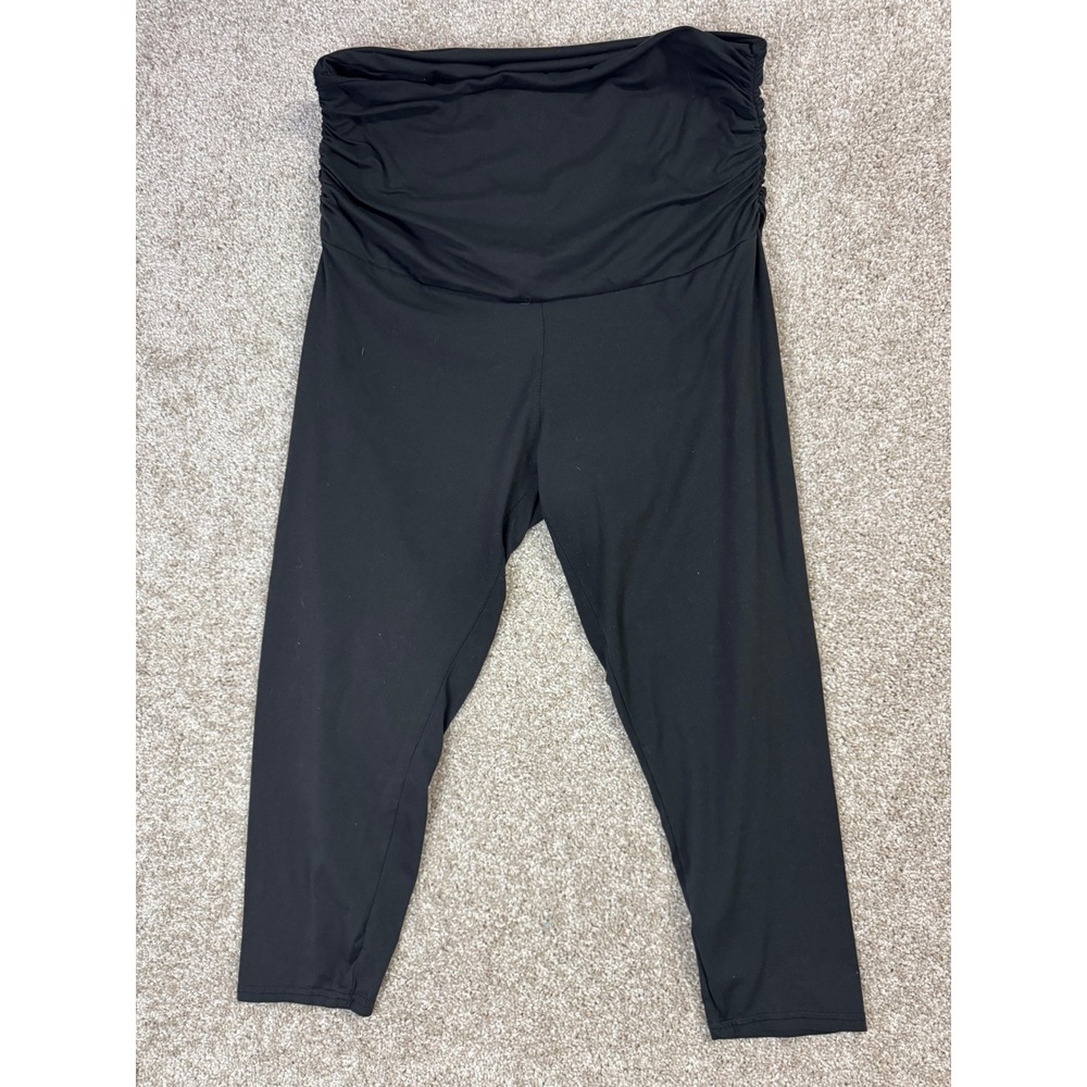 Maternity Cropped Leggings Black Ruched Over Belly Waistband Size XL